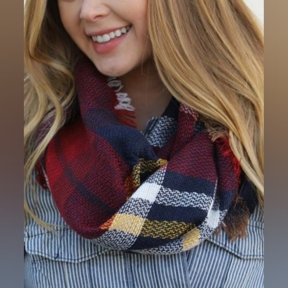 🌟2 / $20🌟NWOT FUNKY MONKEY RED PLAID INFINITY SCARF